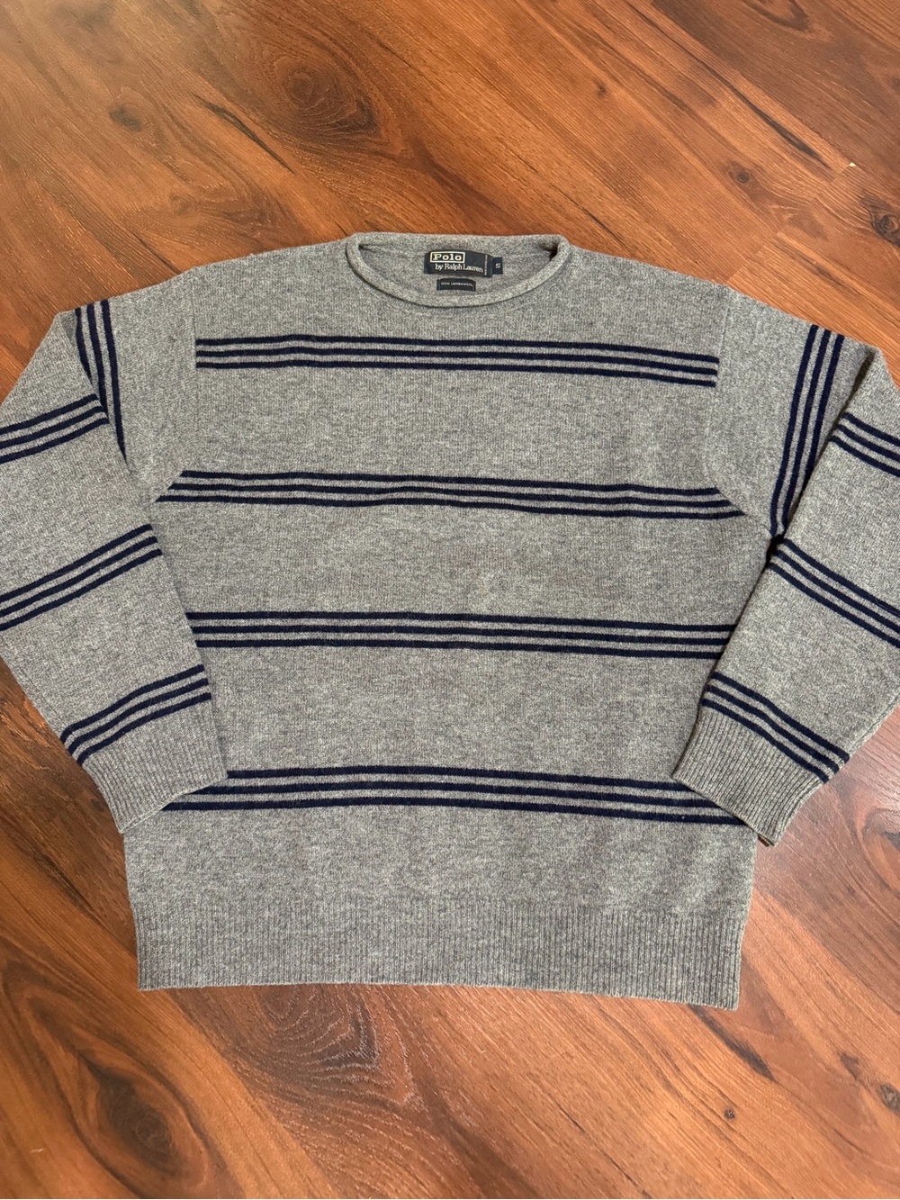 Polo Ralph Lauren Roll Neck Lambswool Sweater Mens Small Gray Striped Pullover